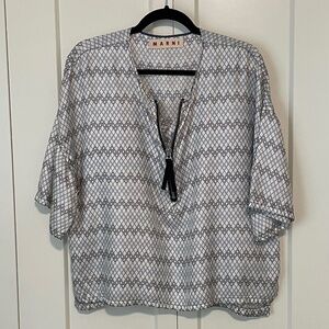 MARNI Vintage Silk Geometric Print ¼ Zip Front S/S Top Blouse Sz 40 (US 4/6)